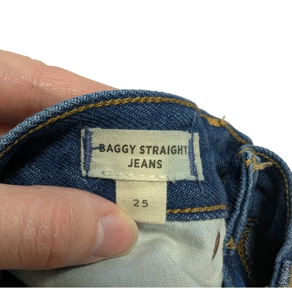 Madewell Baggy Straight Jeans Slouchy Rigid Denim‎ Hemp Dark Worn Indigo Wash 25
